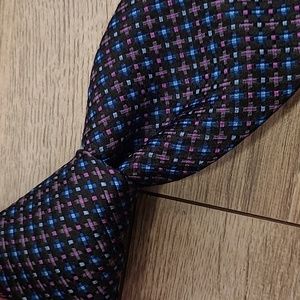 MICHELSONS Archive‎ Collection 7 FOLD Black Blue Purple Abstract Mens Silk Tie